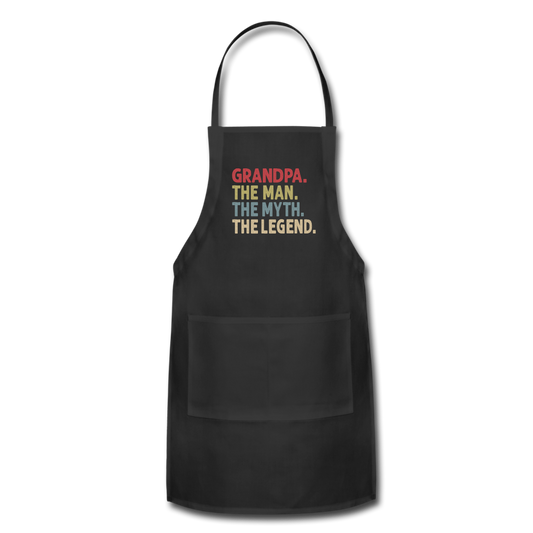 Grandpa the Man the Myth the Legend Adjustable Apron with Pockets for Men - black