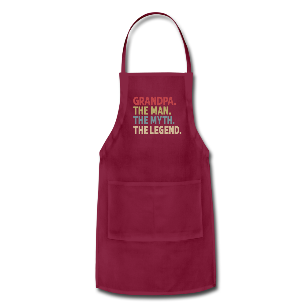 Grandpa the Man the Myth the Legend Adjustable Apron with Pockets for Men - burgundy