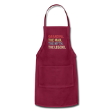 Grandpa the Man the Myth the Legend Adjustable Apron with Pockets for Men - burgundy