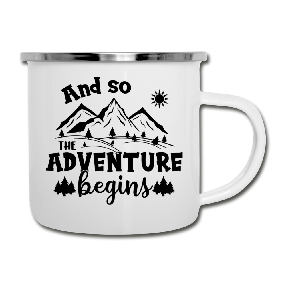And So the Adventure Begins Camping Mug - white