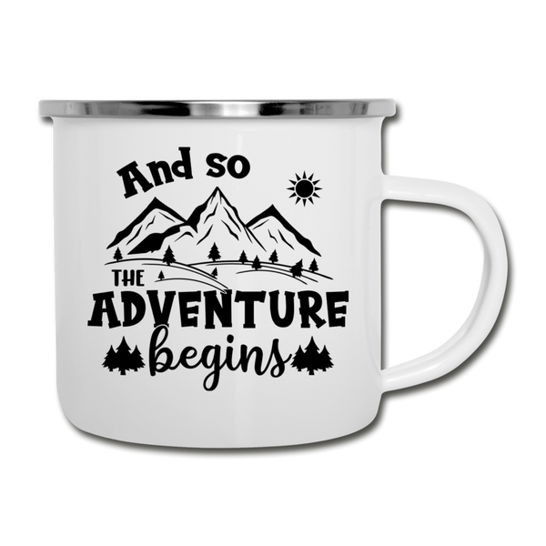 And So the Adventure Begins Camping Mug - white