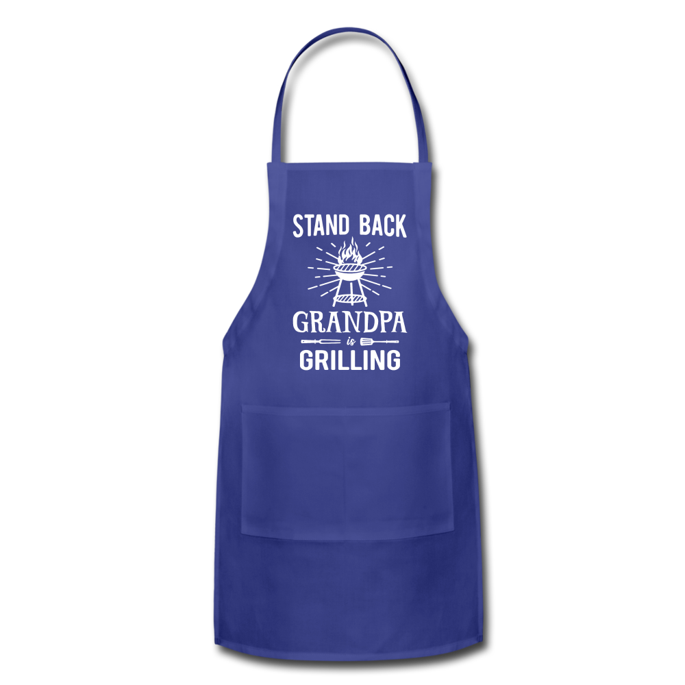 Stand Back Grandpa Is Grilling Adjustable Apron - royal blue