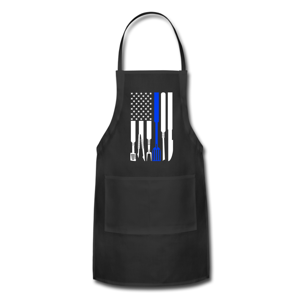 American Flag Grilling Tools Thin Blue Line Police Support Adjustable Apron - black