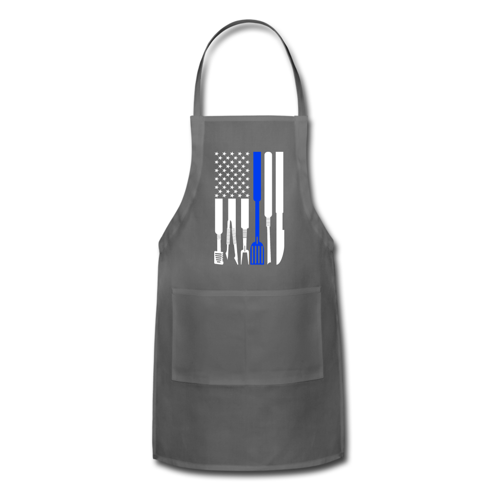 American Flag Grilling Tools Thin Blue Line Police Support Adjustable Apron - charcoal