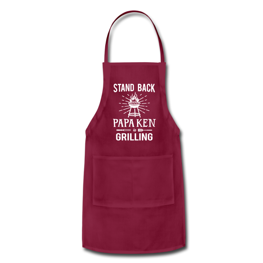 Stand Back Papa Ken Is Grilling Adjustable Apron - burgundy