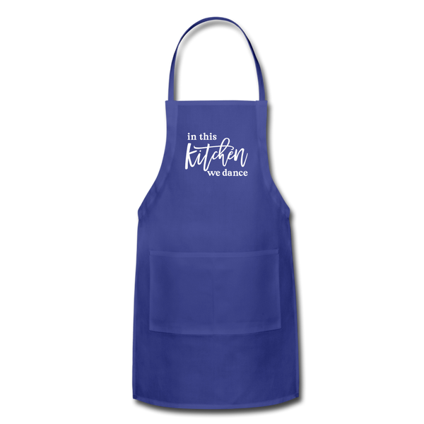 In This Kitchen We Dance Adjustable Apron - royal blue