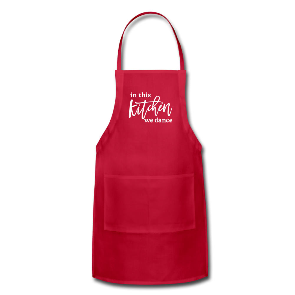 In This Kitchen We Dance Adjustable Apron - red