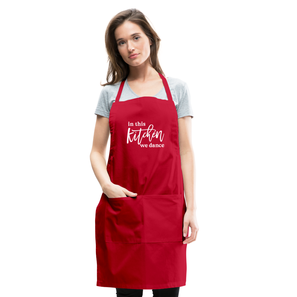 In This Kitchen We Dance Adjustable Apron - red