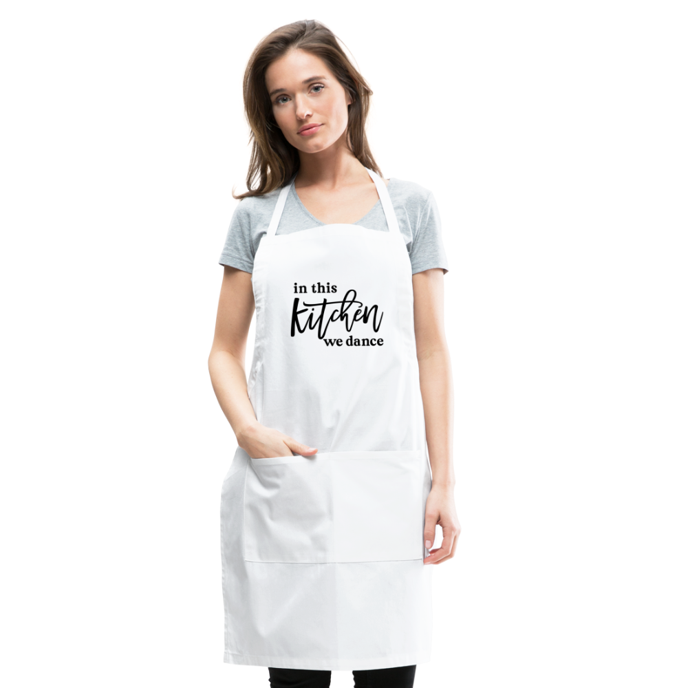 In This Kitchen We Dance Adjustable Apron - white