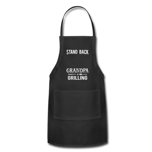 Stand Back Grandpa Is Grilling Blank Adjustable Apron - black