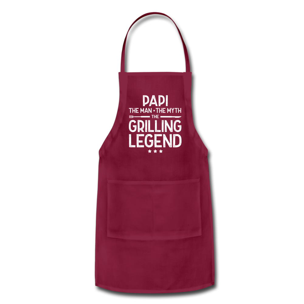 Papi the Man the Myth the Grilling Legend Adjustable Apron - burgundy