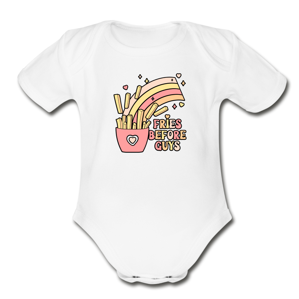 Fries Before Guys Organic Short Sleeve Baby Bodysuit - white