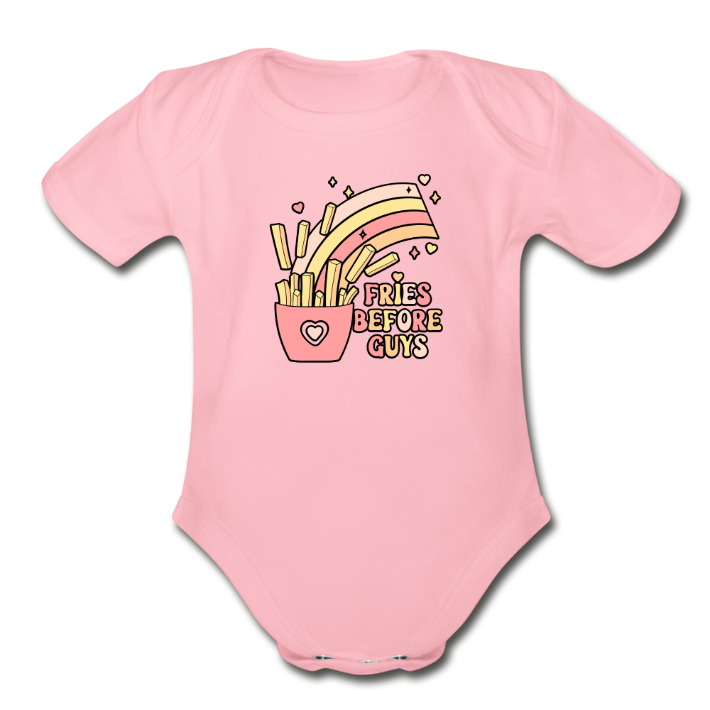 Fries Before Guys Organic Short Sleeve Baby Bodysuit - light pink