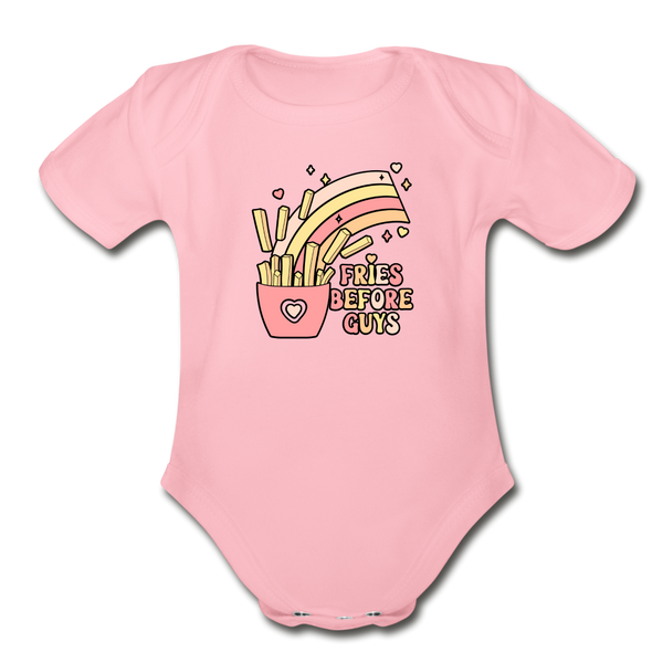 Fries Before Guys Organic Short Sleeve Baby Bodysuit - light pink