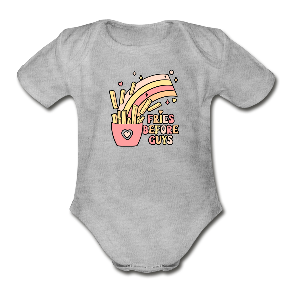 Fries Before Guys Organic Short Sleeve Baby Bodysuit - heather grey