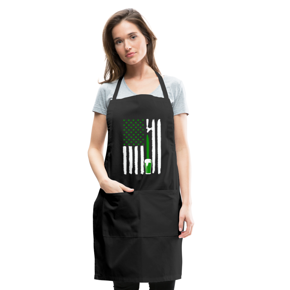American Flag Green Beer on Tap Adjustable Apron - black