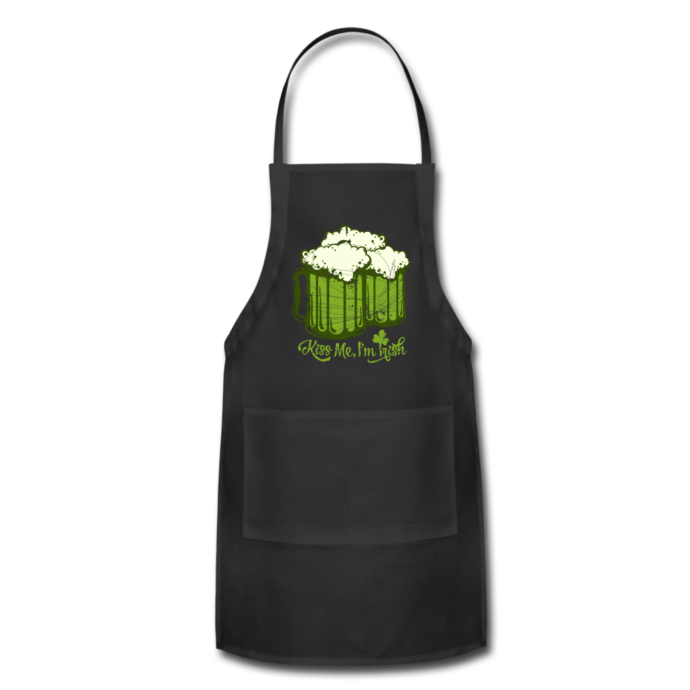Kiss Me I'm Irish Green Beer Adjustable Apron - black