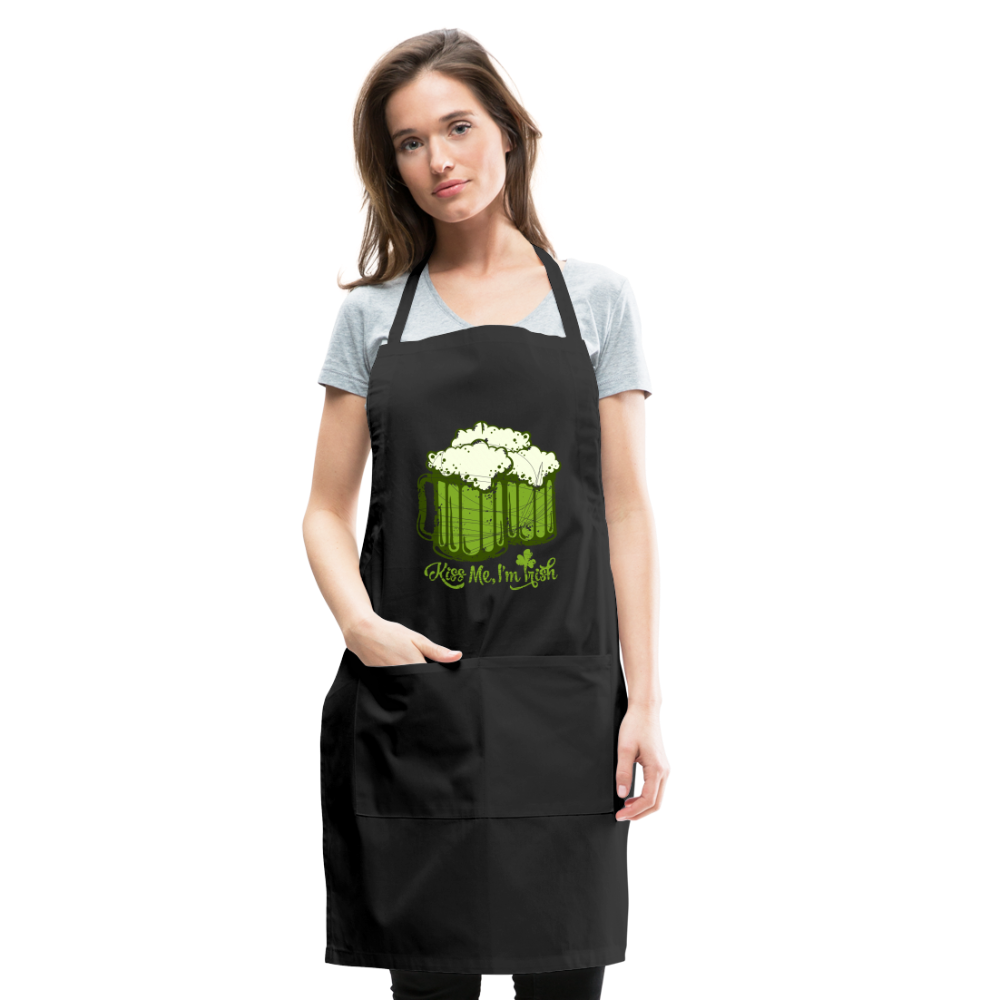 Kiss Me I'm Irish Green Beer Adjustable Apron - black