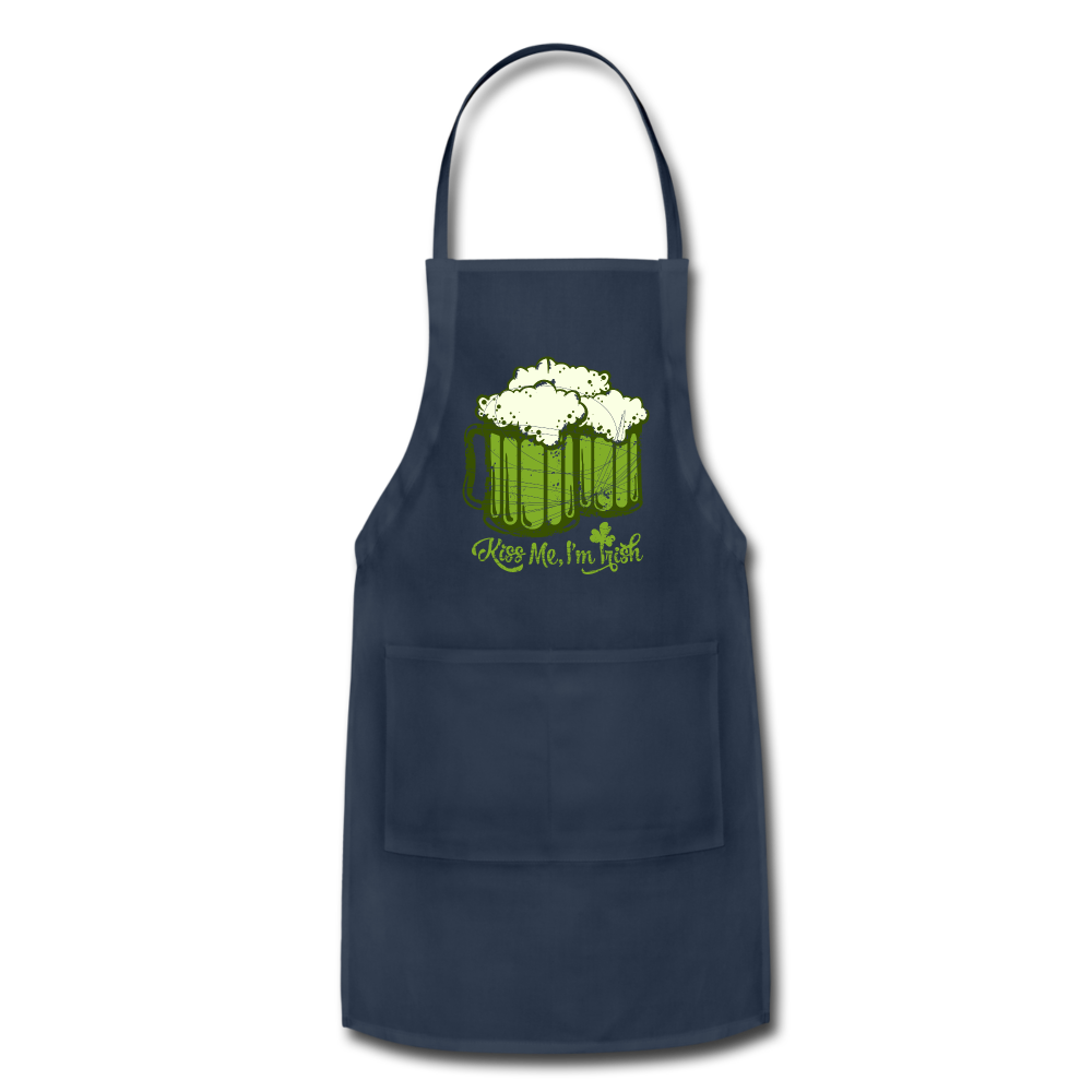 Kiss Me I'm Irish Green Beer Adjustable Apron - navy