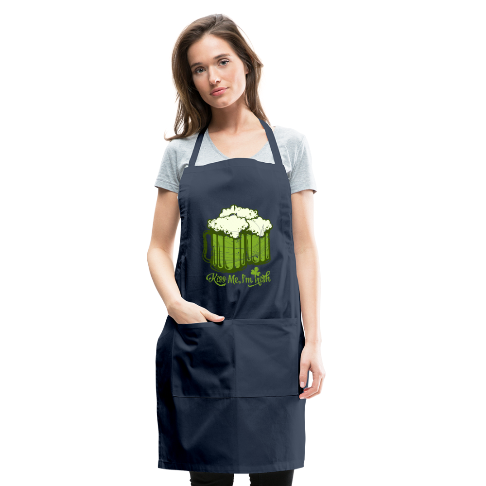 Kiss Me I'm Irish Green Beer Adjustable Apron - navy