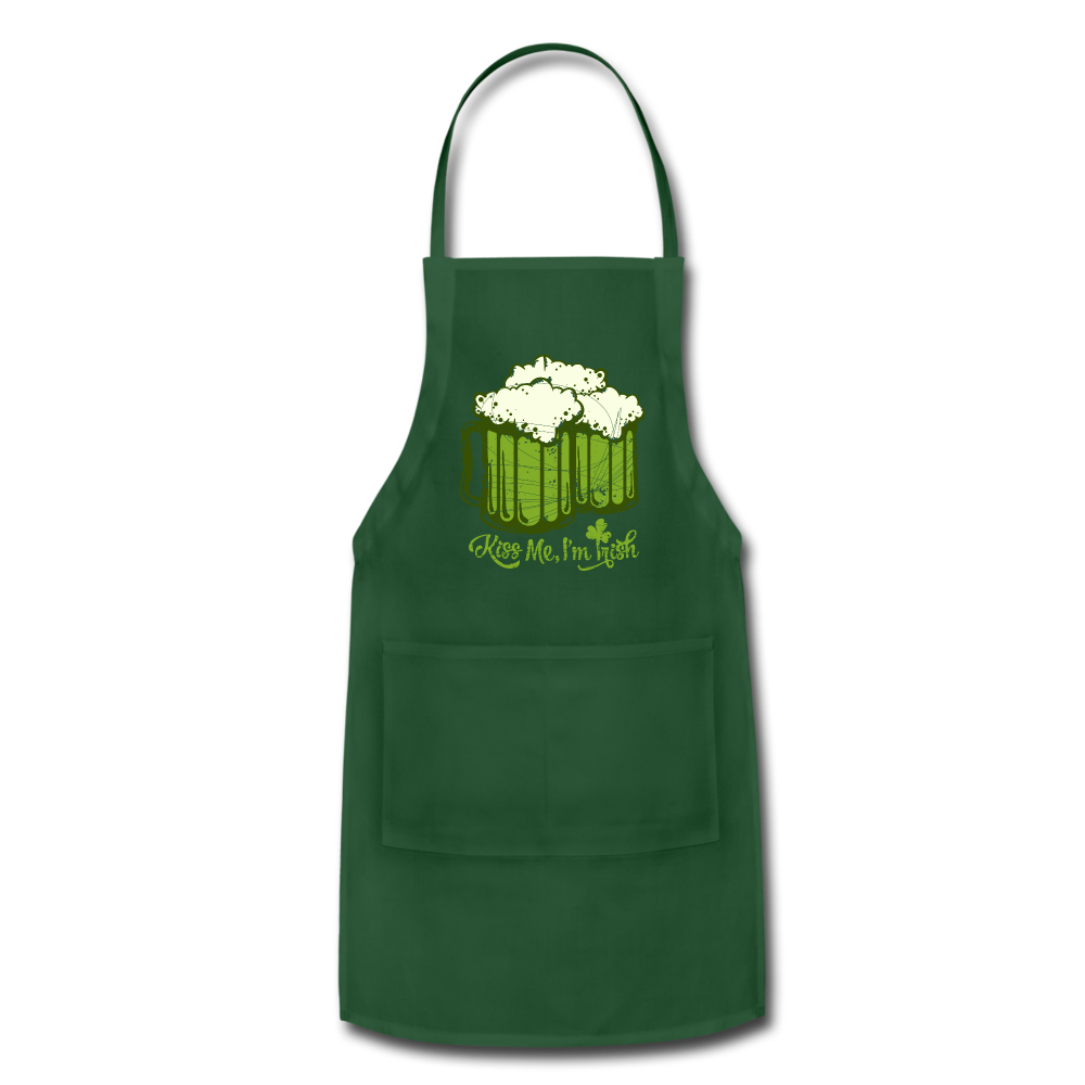 Kiss Me I'm Irish Green Beer Adjustable Apron - forest green