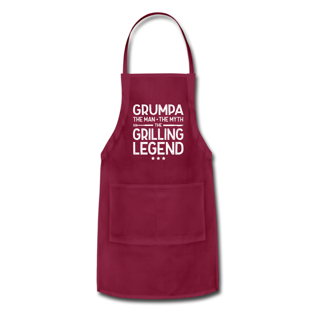 Grumpa the Man the Myth the Grilling Legend Adjustable Apron - burgundy