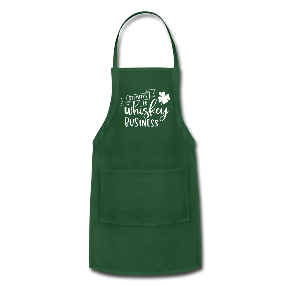 St. Patty's Is Whiskey Business Adjustable Apron - forest green