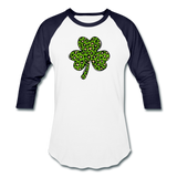 Leopard Print Shamrock Baseball T-Shirt - white/navy