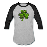 Leopard Print Shamrock Baseball T-Shirt - heather gray/black