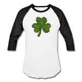 Leopard Print Shamrock Baseball T-Shirt - white/black