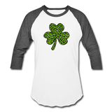 Leopard Print Shamrock Baseball T-Shirt - white/charcoal