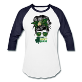 One Lucky Nurse Messy Bun St. Patrick's Day Baseball T-Shirt - white/navy