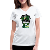One Lucky Nurse Messy Bun St Patrick's Day Women's V-Neck T-Shirt - white