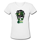 One Lucky Nurse Messy Bun St Patrick's Day Women's V-Neck T-Shirt - white