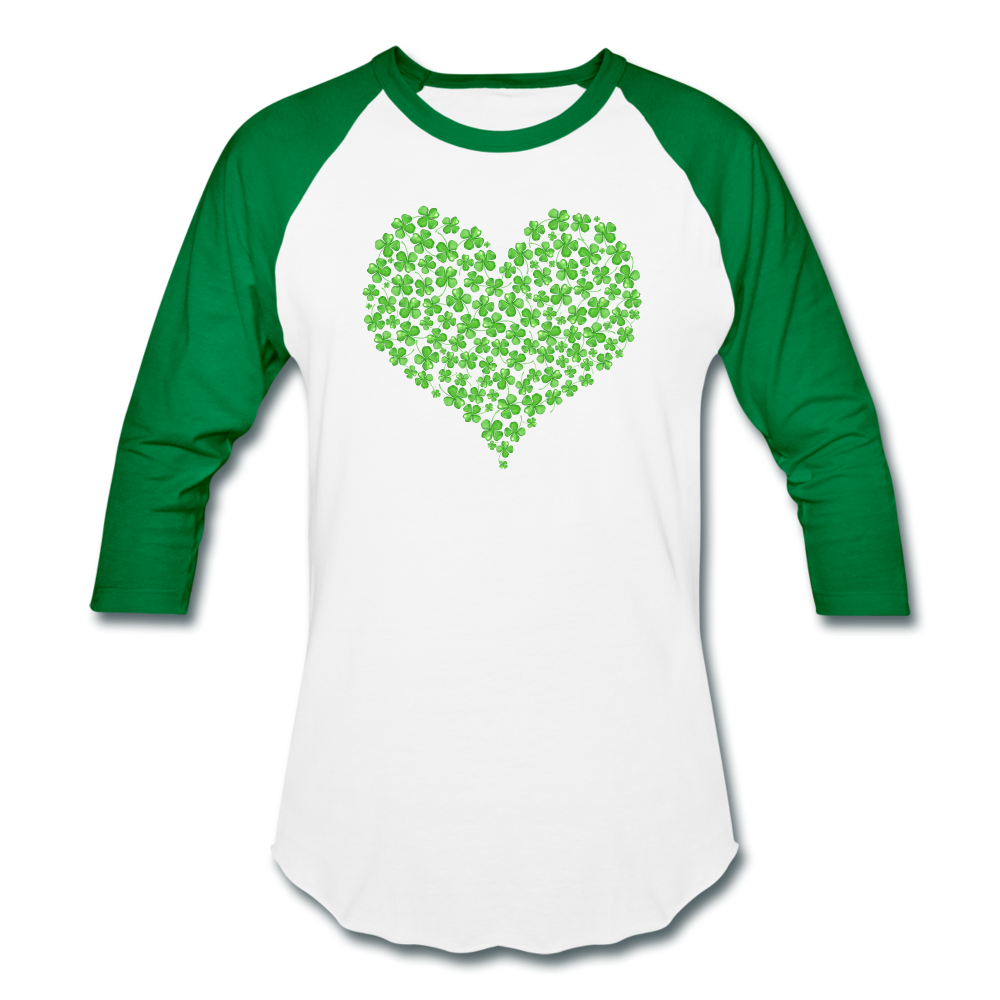 Shamrock Heart Baseball T-Shirt - white/kelly green