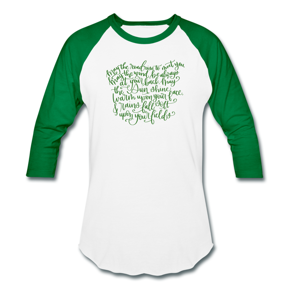 Irish Blessing May the Road Rise to Meet You Baseball T-Shirt - white/kelly green