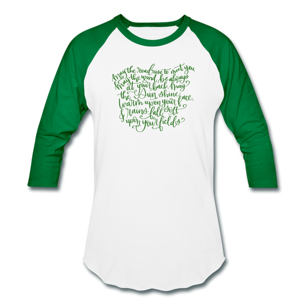 Irish Blessing May the Road Rise to Meet You Baseball T-Shirt - white/kelly green