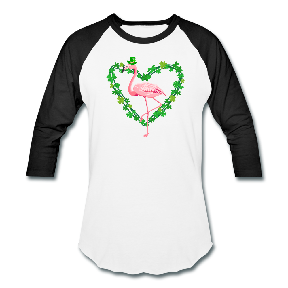 Flamingo Shamrock St. Patrick's Day Baseball T-Shirt - white/black