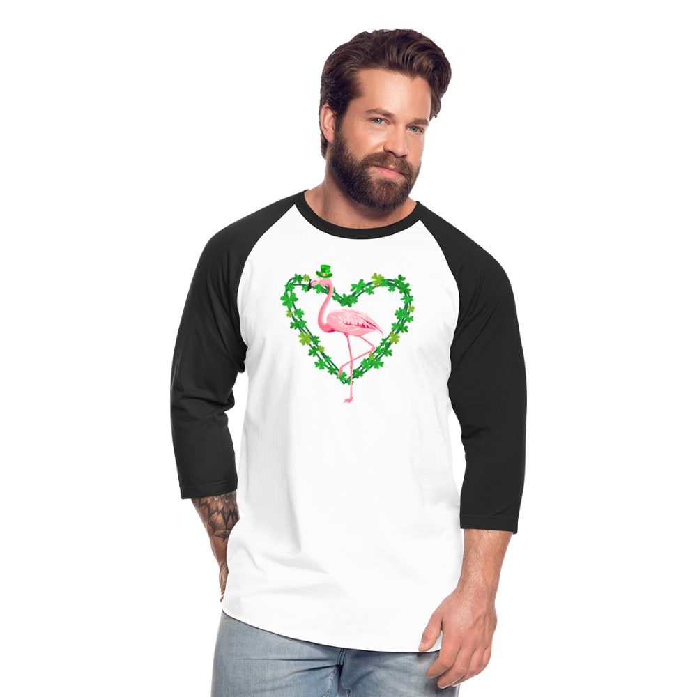 Flamingo Shamrock St. Patrick's Day Baseball T-Shirt - white/black