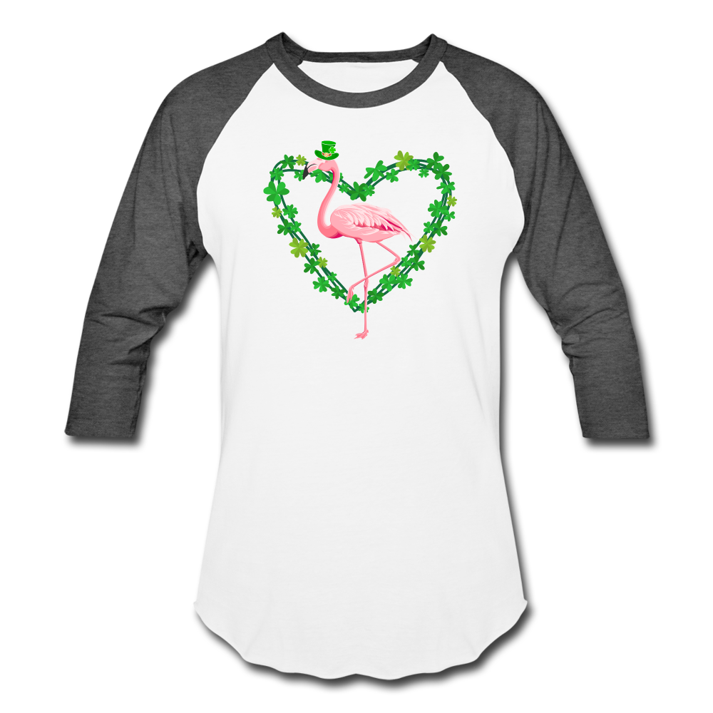 Flamingo Shamrock St. Patrick's Day Baseball T-Shirt - white/charcoal