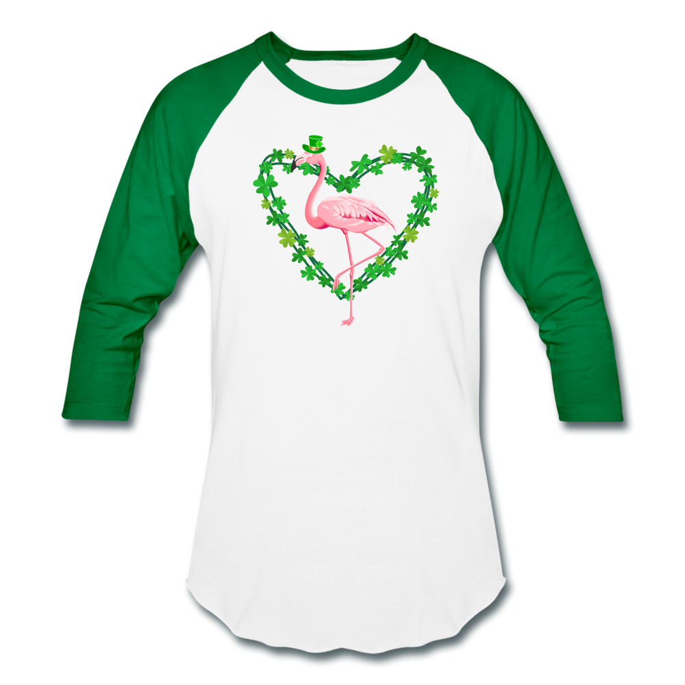 Flamingo Shamrock St. Patrick's Day Baseball T-Shirt - white/kelly green