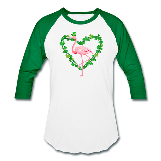 Flamingo Shamrock St. Patrick's Day Baseball T-Shirt - white/kelly green
