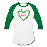 Flamingo Shamrock St. Patrick's Day Baseball T-Shirt - white/kelly green