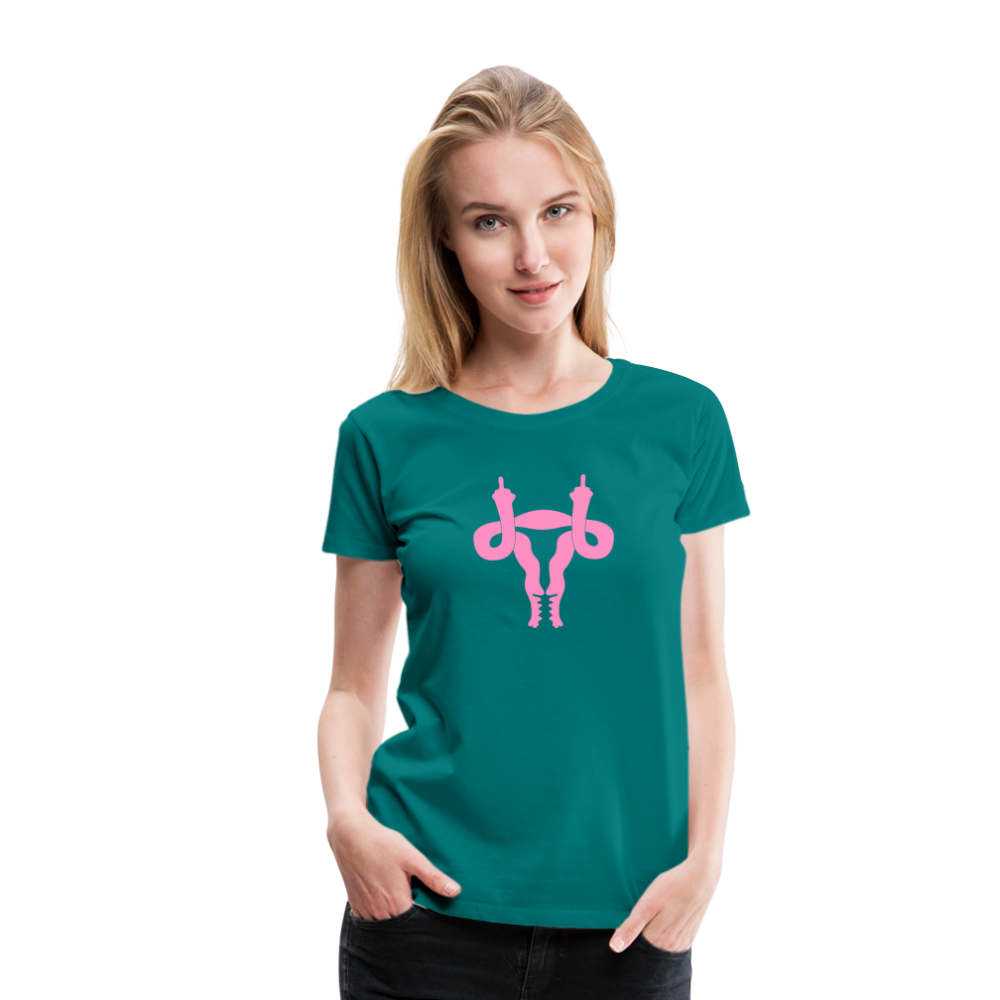 Uterus Middle Finger Women’s Premium T-Shirt - teal