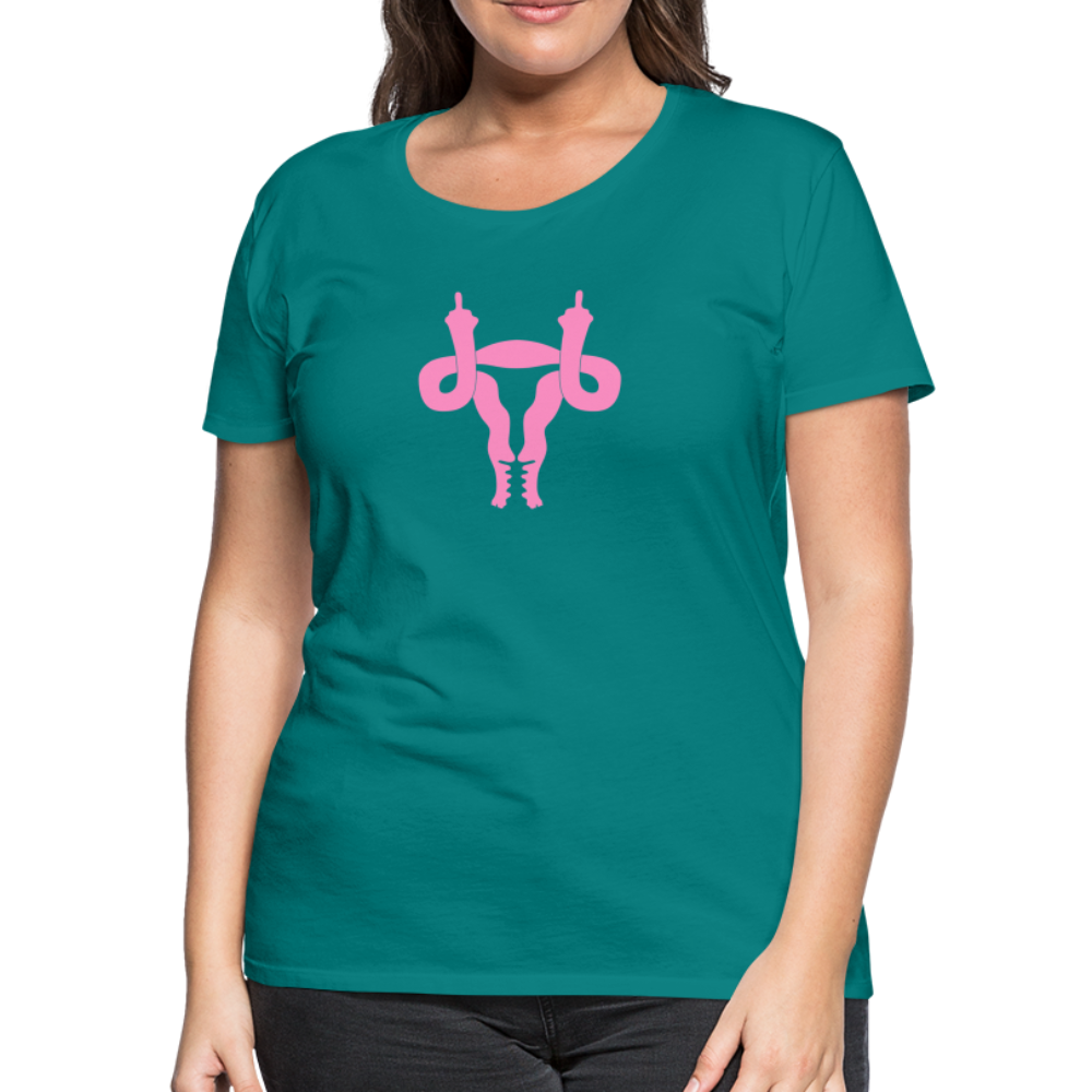 Uterus Middle Finger Women’s Premium T-Shirt - teal