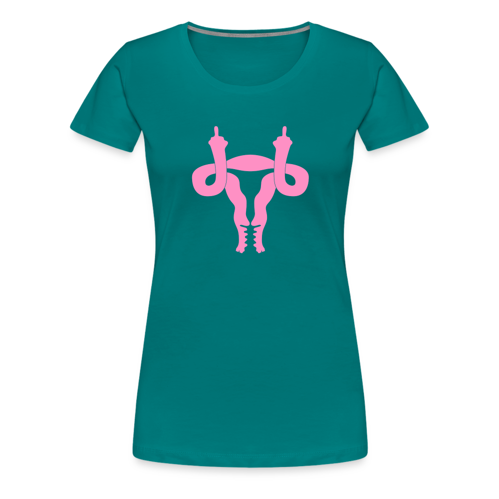 Uterus Middle Finger Women’s Premium T-Shirt - teal