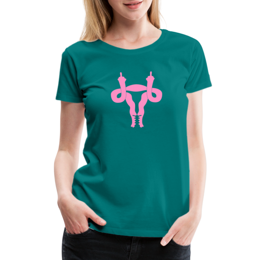 Uterus Middle Finger Women’s Premium T-Shirt - teal