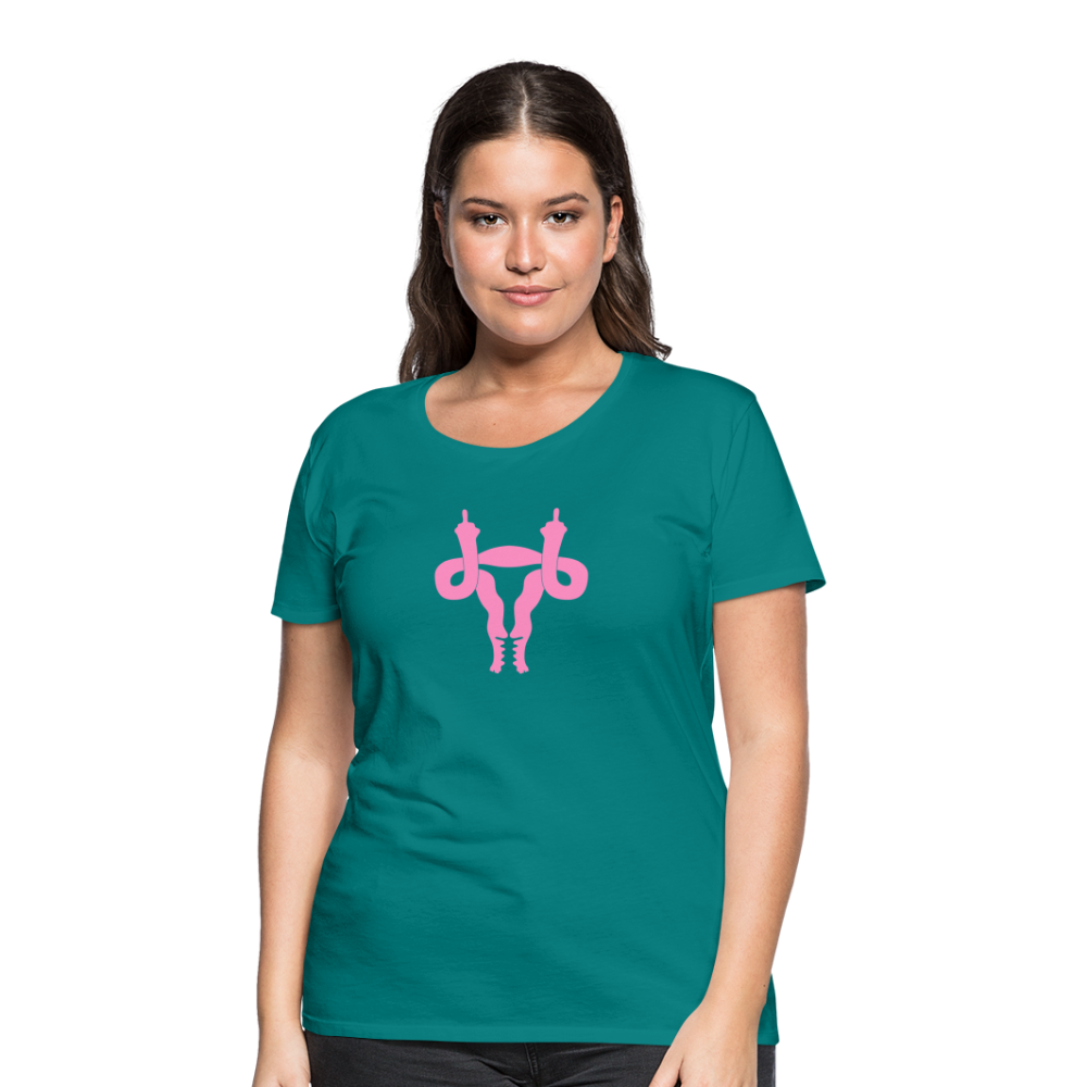 Uterus Middle Finger Women’s Premium T-Shirt - teal