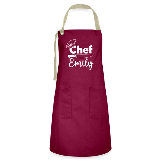 Chef Emily Artisan Apron - burgundy/khaki
