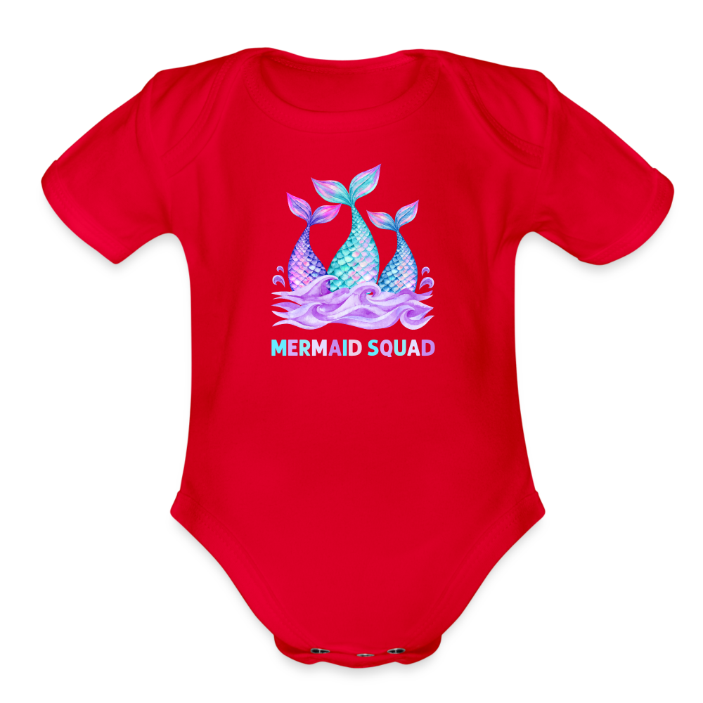 Mermaid Squad Organic Short Sleeve Baby Bodysuit - red